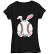 Women's V-Neck Funny Easter T Shirt Baseball Bunny Shirt Rabbit Ears Feet Baseball Coach Gym Teacher TShirt Gift Easter Tee Ladies Woman