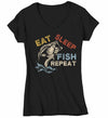 Women's V-Neck Fishing T Shirt Eat Sleep Fish Repeat Shirt Eat Sleep Fish Shirt Fisherman Shirt Fishing Gift Vintage Fishing Shirt