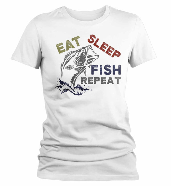 Women's Fishing T Shirt Eat Sleep Fish Repeat Shirt Eat Sleep Fish Shirt Fisherman Shirt Fishing Gift Vintage Fishing Shirt-Shirts By Sarah