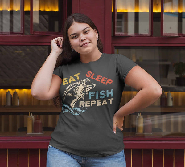 Women's Fishing T Shirt Eat Sleep Fish Repeat Shirt Eat Sleep Fish Shirt Fisherman Shirt Fishing Gift Vintage Fishing Shirt-Shirts By Sarah