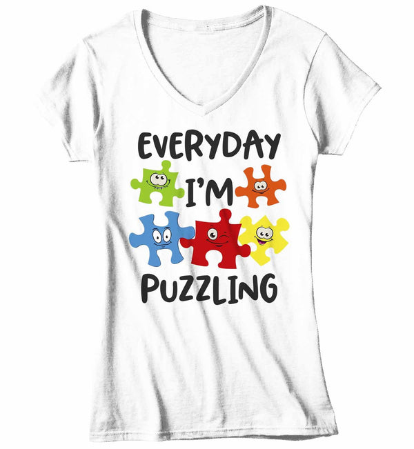 Women's V-Neck Funny Autism Shirt Everyday I'm Puzzling Shirt Autism Shirt Puzzle Shirt Funny Autism T Shirt-Shirts By Sarah