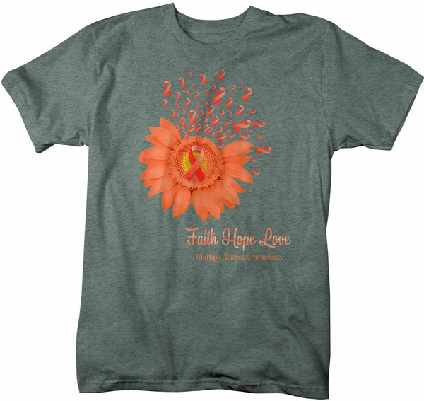 Men's Multiple Sclerosis Shirt Sunflower Shirt MS Flower Shirt Faith Hope Love Shirts MS Awareness Orange TShirt-Shirts By Sarah