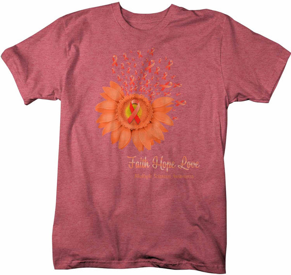 Men's Multiple Sclerosis Shirt Sunflower Shirt MS Flower Shirt Faith Hope Love Shirts MS Awareness Orange TShirt-Shirts By Sarah