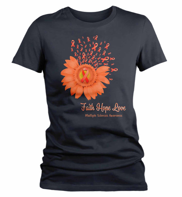 Women's Multiple Sclerosis Shirt Sunflower Shirt MS Flower Shirt Faith Hope Love Shirts MS Awareness Orange TShirt-Shirts By Sarah