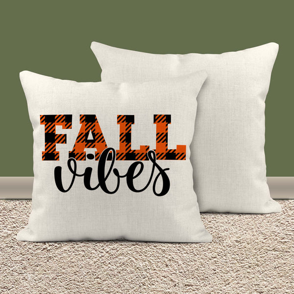 Fall Vibes Pillow Cover Fall Throw Pillow Case Fall Plaid Festive Fall Decor Cute Decoration For Fall 16" Square Linen-Shirts By Sarah