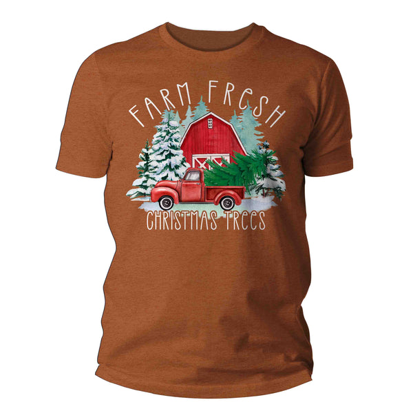Men's Christmas Shirt Farm Fresh Trees T Shirt Farmer Tee Tree Fir Pine Country Farming Farm Holiday Graphic Tshirt Unisex Man-Shirts By Sarah