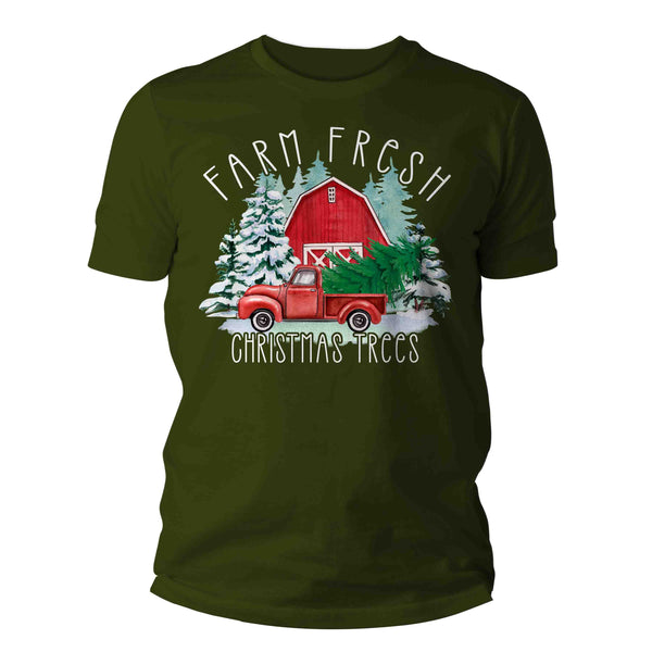Men's Christmas Shirt Farm Fresh Trees T Shirt Farmer Tee Tree Fir Pine Country Farming Farm Holiday Graphic Tshirt Unisex Man-Shirts By Sarah