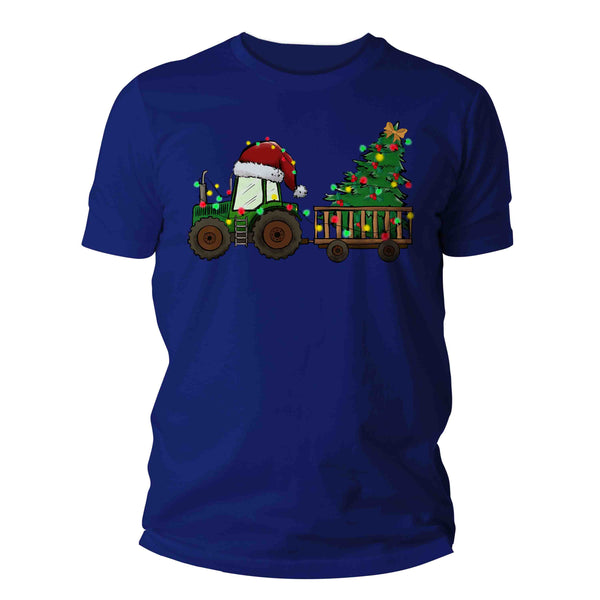 Men's Christmas Shirt Tractor XMas Lights T Shirt Farmer Tee Tree Lights Santa Hat Farming Farm Holiday Funny Graphic Tshirt Unisex Man-Shirts By Sarah