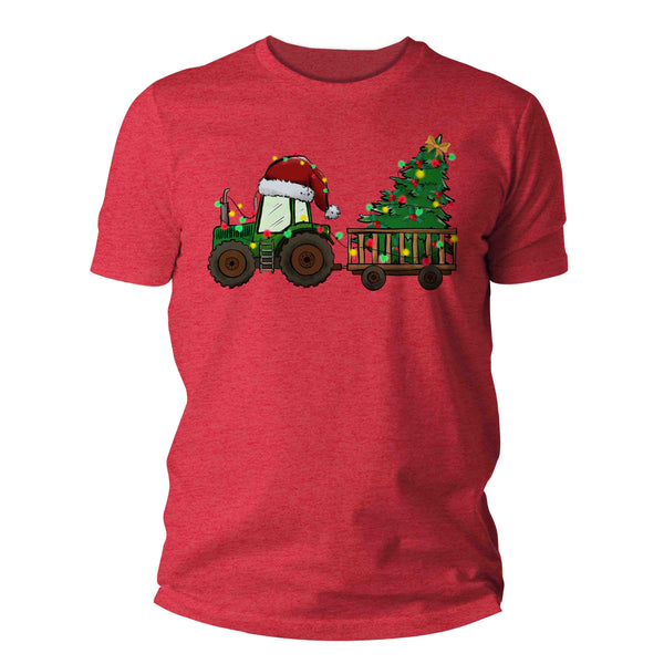 Men's Christmas Shirt Tractor XMas Lights T Shirt Farmer Tee Tree Lights Santa Hat Farming Farm Holiday Funny Graphic Tshirt Unisex Man-Shirts By Sarah