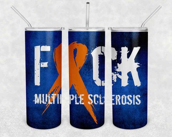 Multiple Sclerosis Tumbler Water Bottle Stainless Steel With Straw Vacuum Lid MS Awareness Gift Idea Orange Ribbon MS Travel Mug-Shirts By Sarah