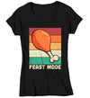 Women's V-Neck Funny Thanksgiving Tee Feast Mode Turkey Leg Shirts Vintage T Shirt Holiday TShirt Ladies Soft Graphic Shirt
