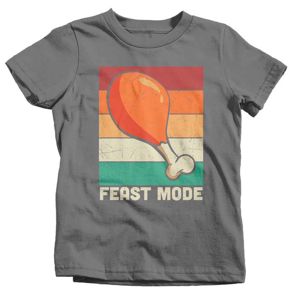 Kids Funny Thanksgiving Tee Feast Mode Turkey Leg Shirts Vintage T Shirt Holiday TShirt Unisex Soft Graphic Youth Boy's Shirt-Shirts By Sarah