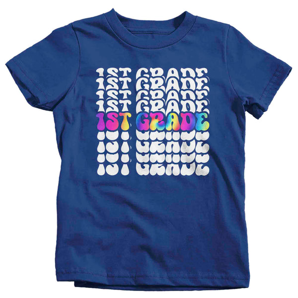 Kids Cute School T Shirt 1st Grade Shirts Stacked Font First Graphic Tee Tie Dye Pattern Back To School Tshirt Unisex Boys Girls-Shirts By Sarah