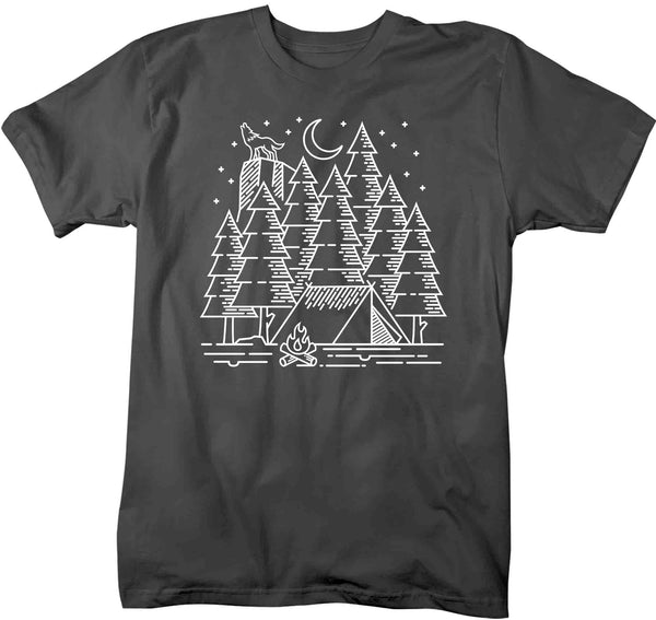 Men's Camping Shirt Forest Line Art T Shirt Hipster Camper Shirt Tshirt For Camp Forest Tent Hiking Unisex Man Soft Cotton Or Blend Tee-Shirts By Sarah