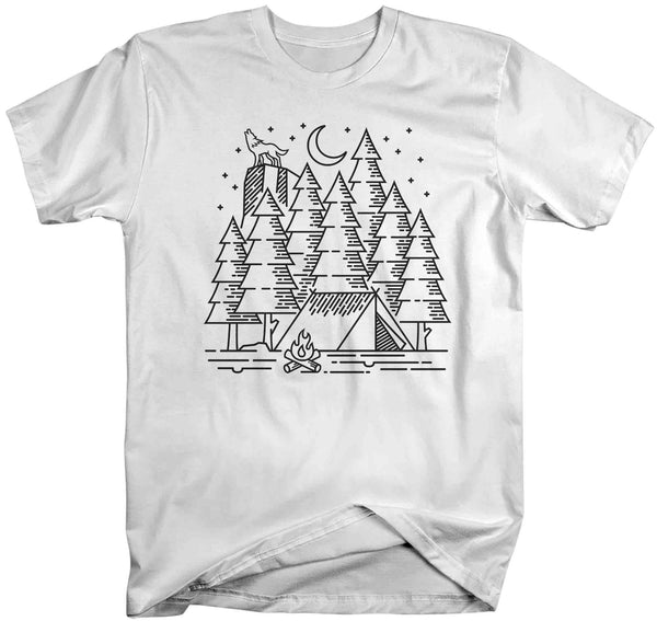 Men's Camping Shirt Forest Line Art T Shirt Hipster Camper Shirt Tshirt For Camp Forest Tent Hiking Unisex Man Soft Cotton Or Blend Tee-Shirts By Sarah