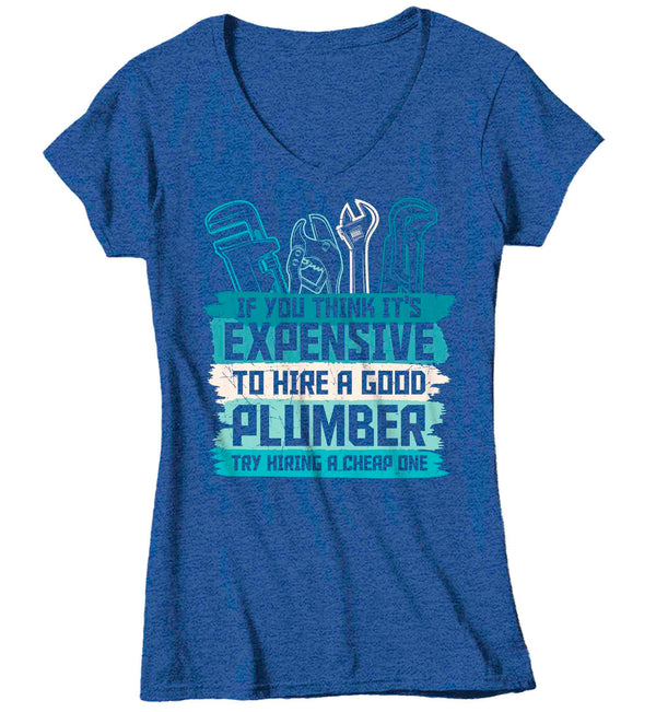 Women's V-Neck Funny Plumber Shirt Expensive T Shirt Plumber Tee Plumber Cheap Hire Gift Shirt for Plumber Ladies Tee Pipe Union Worker-Shirts By Sarah