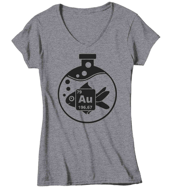 Women's V-Neck Funny Science T Shirt Goldfish Shirt Periodic Table T Shirt Chemistry Shirts Ladies Chemist Teacher Pun Flask Soft Graphic Tee-Shirts By Sarah