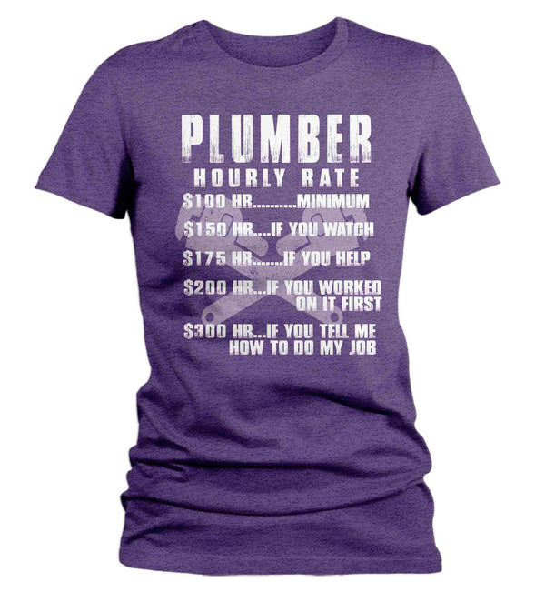 Women's Funny Plumber Shirt Hourly Rate T shirt Plumber Gift Idea Plumbing Humor Joke Tee TShirt Ladies Woman-Shirts By Sarah