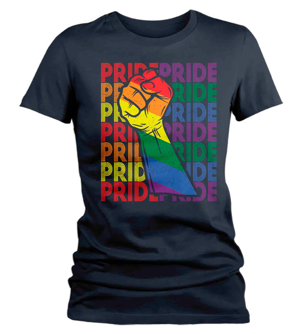 Women's Gay Pride Shirt LGBTQ T Shirt Support Tee Fist Rainbow Shirts Inspirational LGBT Shirts Gay Trans Support Tee Ladies Woman-Shirts By Sarah