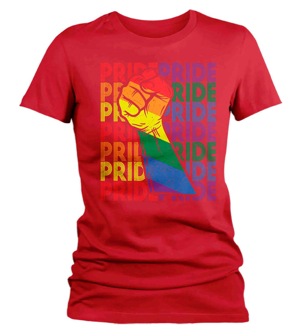 Women's Gay Pride Shirt LGBTQ T Shirt Support Tee Fist Rainbow Shirts Inspirational LGBT Shirts Gay Trans Support Tee Ladies Woman-Shirts By Sarah
