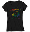Women's V-Neck Funny LGBT Shirt Gaymer TShirt Gamer T-Shirts Gaming Tee Gamer Gift LGBTQ Shirt Game Controller Gay Pride Ladies Woman