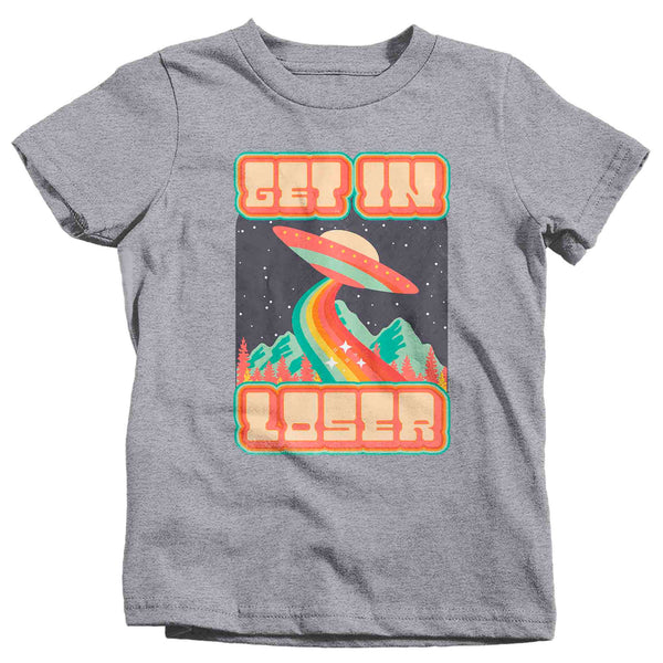 Kids UFO Shirt Get In Loser TShirt Alien Space Gift Earth Retro Geek Funny Alien Flying Object Gift Youth Soft Graphic Tee Boy's Girl's-Shirts By Sarah