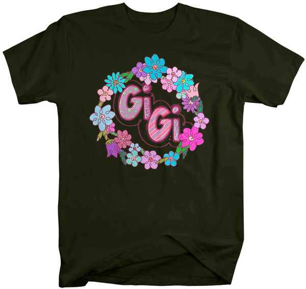Men's Gigi Shirt Granny T Shirt Cute Great Grandma Flowers Wreath Baby Reveal Family Theme TShirt Mother's Day Gift Graphic Tee Unisex-Shirts By Sarah