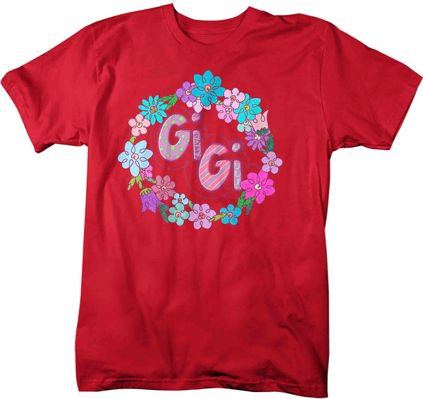 Men's Gigi Shirt Granny T Shirt Cute Great Grandma Flowers Wreath Baby Reveal Family Theme TShirt Mother's Day Gift Graphic Tee Unisex-Shirts By Sarah