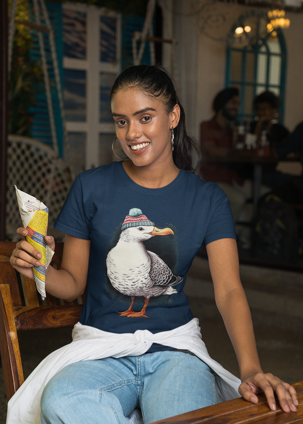 Women's Funny Seagull Shirt Hipster T Shirt Bird Knit Beanie Gift Sailor Nautical Sail Seaside Ocean Graphic Tee Ladies-Shirts By Sarah