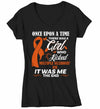 Women's V-Neck Multiple Sclerosis T Shirt This Girl Kicked MS Ass Shirt Funny Orange Ribbon T Shirt Inspirational MS Shirt