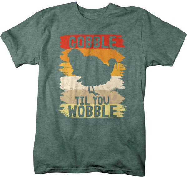 Men's Funny Thanksgiving TShirt Gobble Til You Wobble Shirts Vintage T Shirt Holiday Tee Unisex Soft Vintage Graphic T-Shirt-Shirts By Sarah