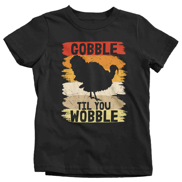 Kids Funny Thanksgiving TShirt Gobble Til You Wobble Shirts Vintage T Shirt Holiday Tee Unisex Soft Vintage Graphic Youth T-Shirt-Shirts By Sarah