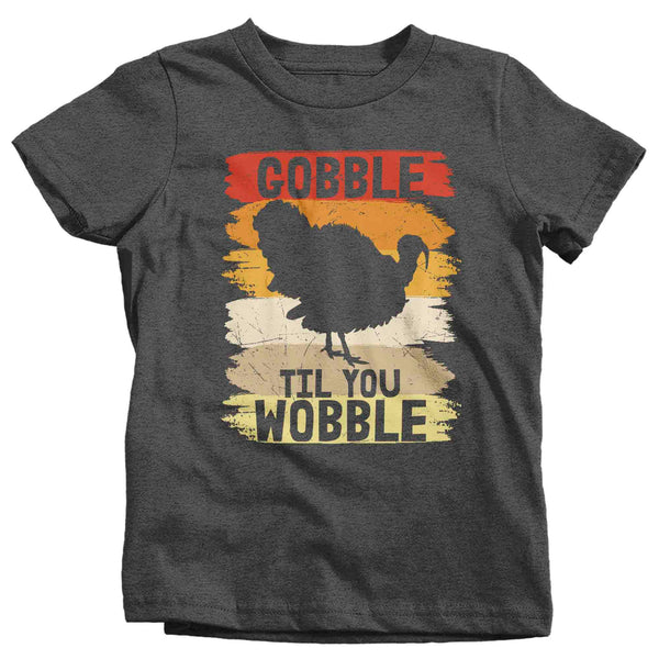 Kids Funny Thanksgiving TShirt Gobble Til You Wobble Shirts Vintage T Shirt Holiday Tee Unisex Soft Vintage Graphic Youth T-Shirt-Shirts By Sarah