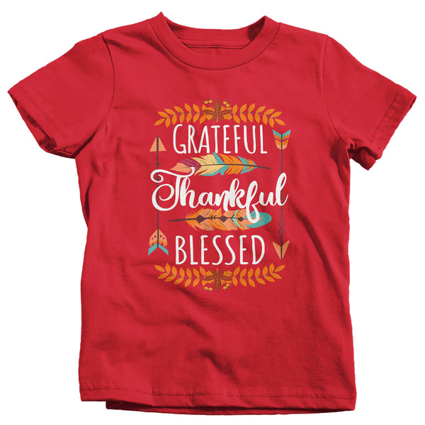 Kids Thankful T Shirt Thanksgiving Shirt Boho Shirt Feathers Grateful Thankful Blessed Fall Shirt Give Thanks Tee-Shirts By Sarah