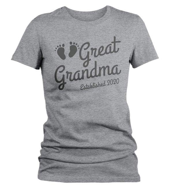 Women's Great Grandma Established 2020 Baby Feet Shirt Promotion New Baby Reveal Cute Shirts-Shirts By Sarah