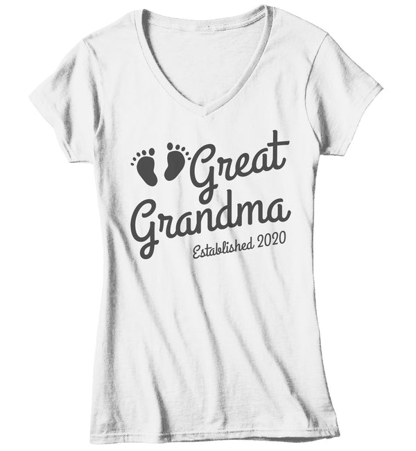 Women's Great Grandma Established 2020 Baby Feet Shirt Promotion New Baby Reveal Cute Shirts-Shirts By Sarah