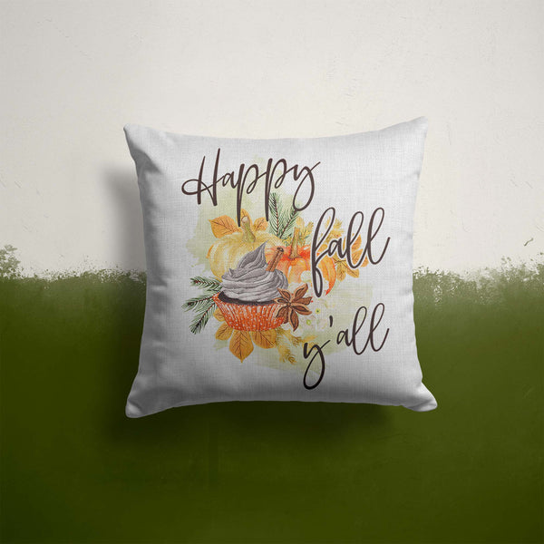 Happy Fall Yall Pillow Cover Fall Throw Pillow Case Watercolor Pumpkin Home Decor Latte Square Pumpkin Spice 15