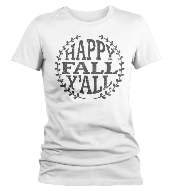 Women's Happy Fall Y'all T Shirt Happy Fall Shirts Vintage Shirt Season Shirt Fall Shirts-Shirts By Sarah