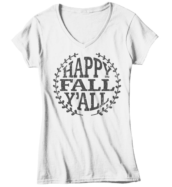 Women's Happy Fall Y'all T Shirt Happy Fall Shirts Vintage Shirt Season Shirt Fall Shirts-Shirts By Sarah