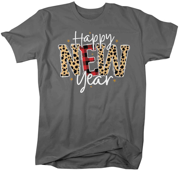 Men's New Year's Tee Happy New Year Shirt T Shirt Leopard Shirts Party New Year Eve Celebrate Plaid Unisex Graphic Tee-Shirts By Sarah