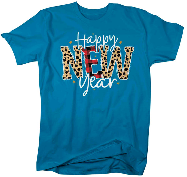 Men's New Year's Tee Happy New Year Shirt T Shirt Leopard Shirts Party New Year Eve Celebrate Plaid Unisex Graphic Tee-Shirts By Sarah