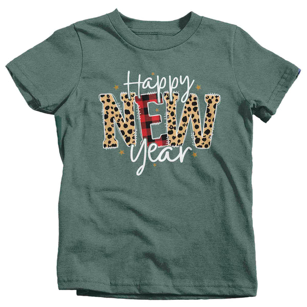 Kids New Year's Tee Happy New Year Shirt T Shirt Leopard Shirts Party New Year Eve Celebrate Plaid Unisex Graphic Tee Girl's Boy's Youth-Shirts By Sarah