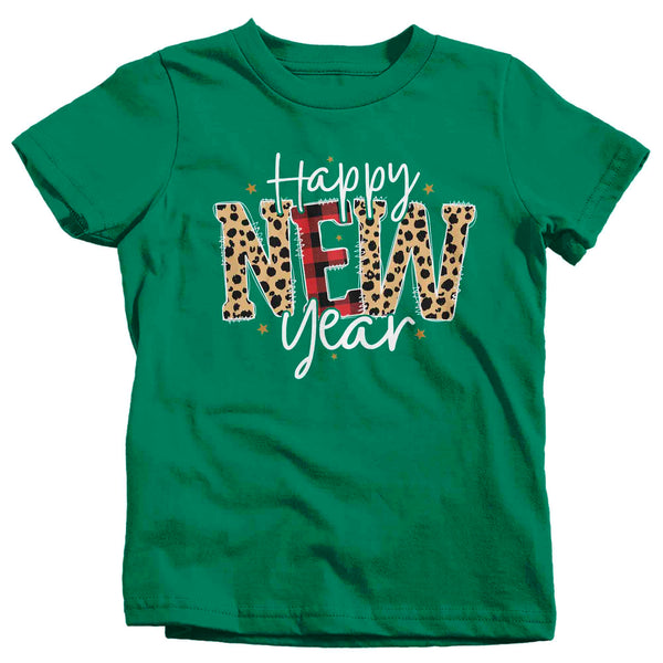 Kids New Year's Tee Happy New Year Shirt T Shirt Leopard Shirts Party New Year Eve Celebrate Plaid Unisex Graphic Tee Girl's Boy's Youth-Shirts By Sarah