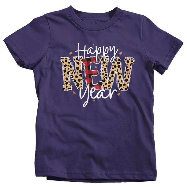 Kids New Year's Tee Happy New Year Shirt T Shirt Leopard Shirts Party New Year Eve Celebrate Plaid Unisex Graphic Tee Girl's Boy's Youth-Shirts By Sarah