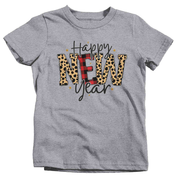 Kids New Year's Tee Happy New Year Shirt T Shirt Leopard Shirts Party New Year Eve Celebrate Plaid Unisex Graphic Tee Girl's Boy's Youth-Shirts By Sarah