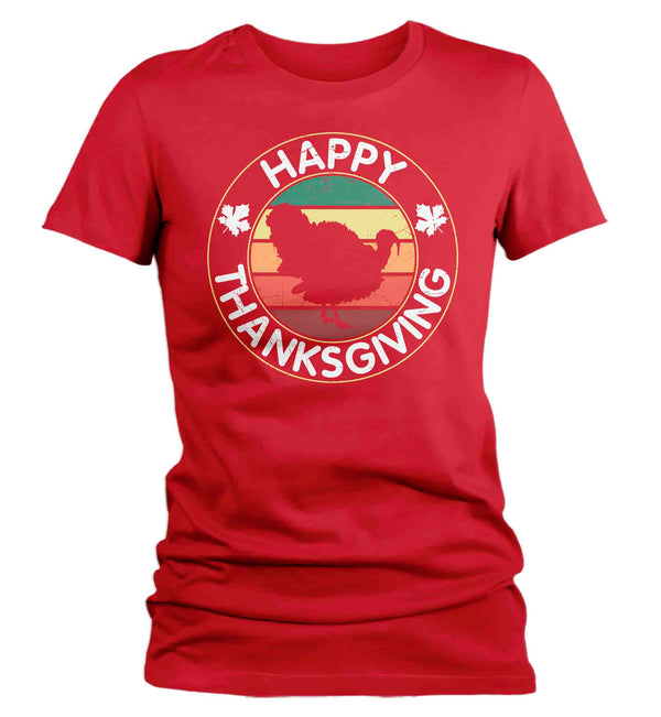 Women's Happy Thanksgiving TShirt Turkey Shirts Vintage Sunset T Shirt Holiday Tee Ladies Soft Vintage Graphic T-Shirt-Shirts By Sarah