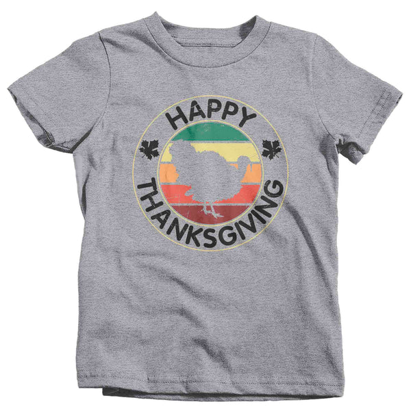 Kids Happy Thanksgiving TShirt Turkey Shirts Vintage Sunset T Shirt Holiday Tee Unisex Soft Vintage Graphic T-Shirt Youth Boy's Girl's-Shirts By Sarah
