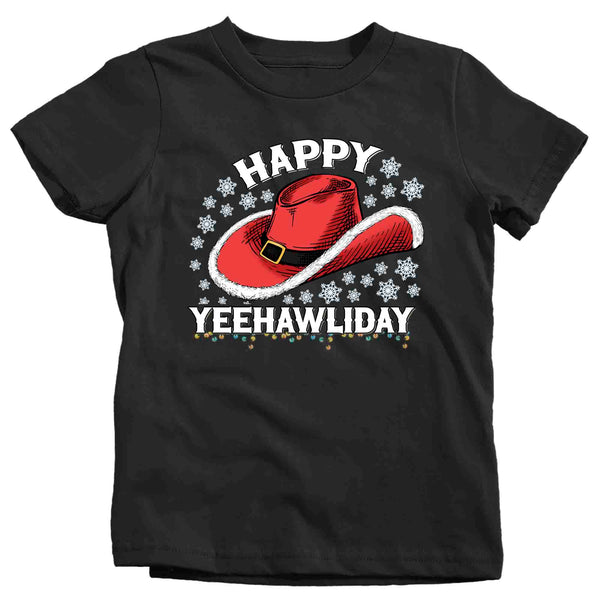 Kids Christmas Tree Shirt Cowboy Hat XMas Happy Yeehawliday Desert Cute Tee Western Country Holiday Funny Graphic Tshirt Unisex Youth-Shirts By Sarah