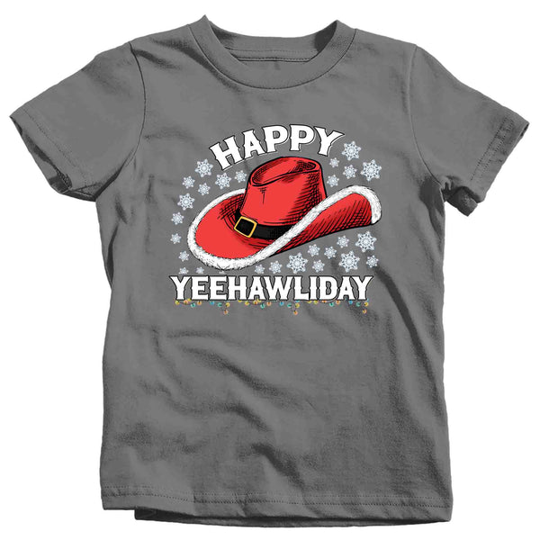 Kids Christmas Tree Shirt Cowboy Hat XMas Happy Yeehawliday Desert Cute Tee Western Country Holiday Funny Graphic Tshirt Unisex Youth-Shirts By Sarah