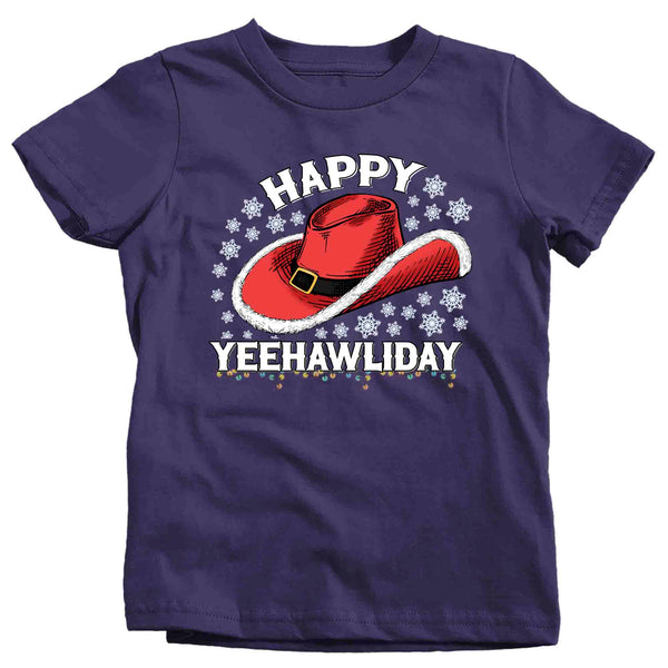 Kids Christmas Tree Shirt Cowboy Hat XMas Happy Yeehawliday Desert Cute Tee Western Country Holiday Funny Graphic Tshirt Unisex Youth-Shirts By Sarah